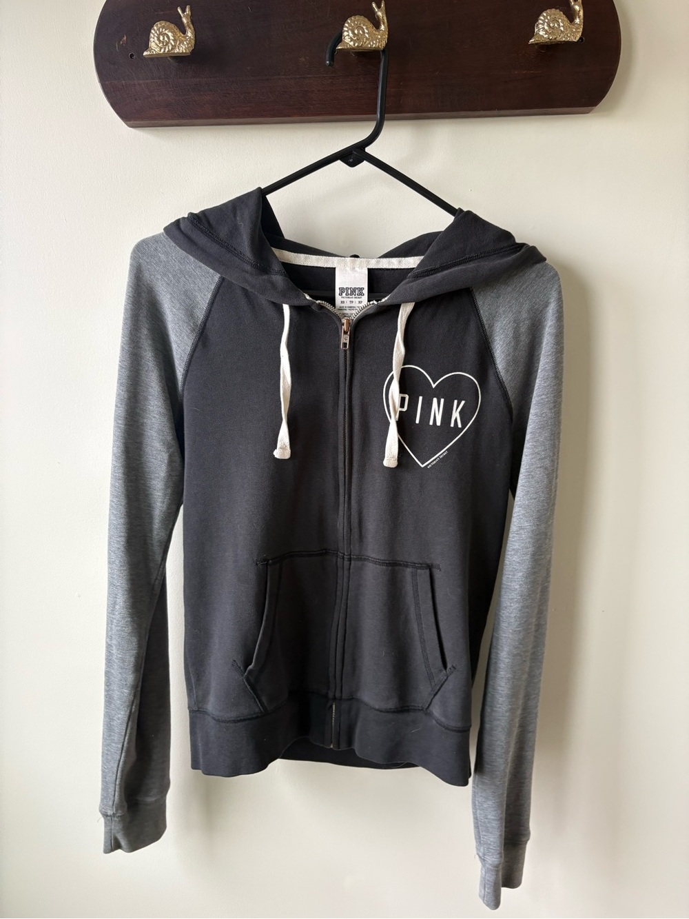 Victoria's Secret PINK Black Zip Hoodie with White Trim